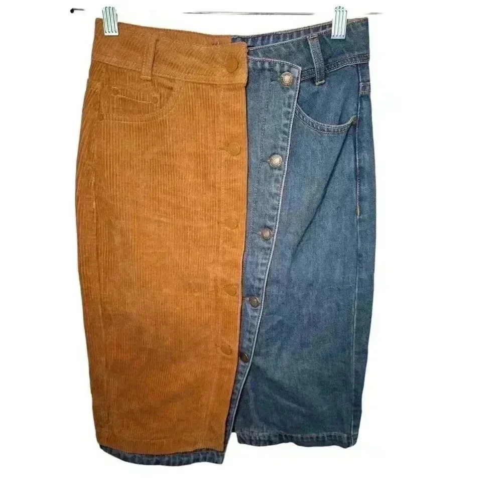 Vintage Y2K Only Jeans Co. A-Line Skirt Corduroy Denim-midi XS